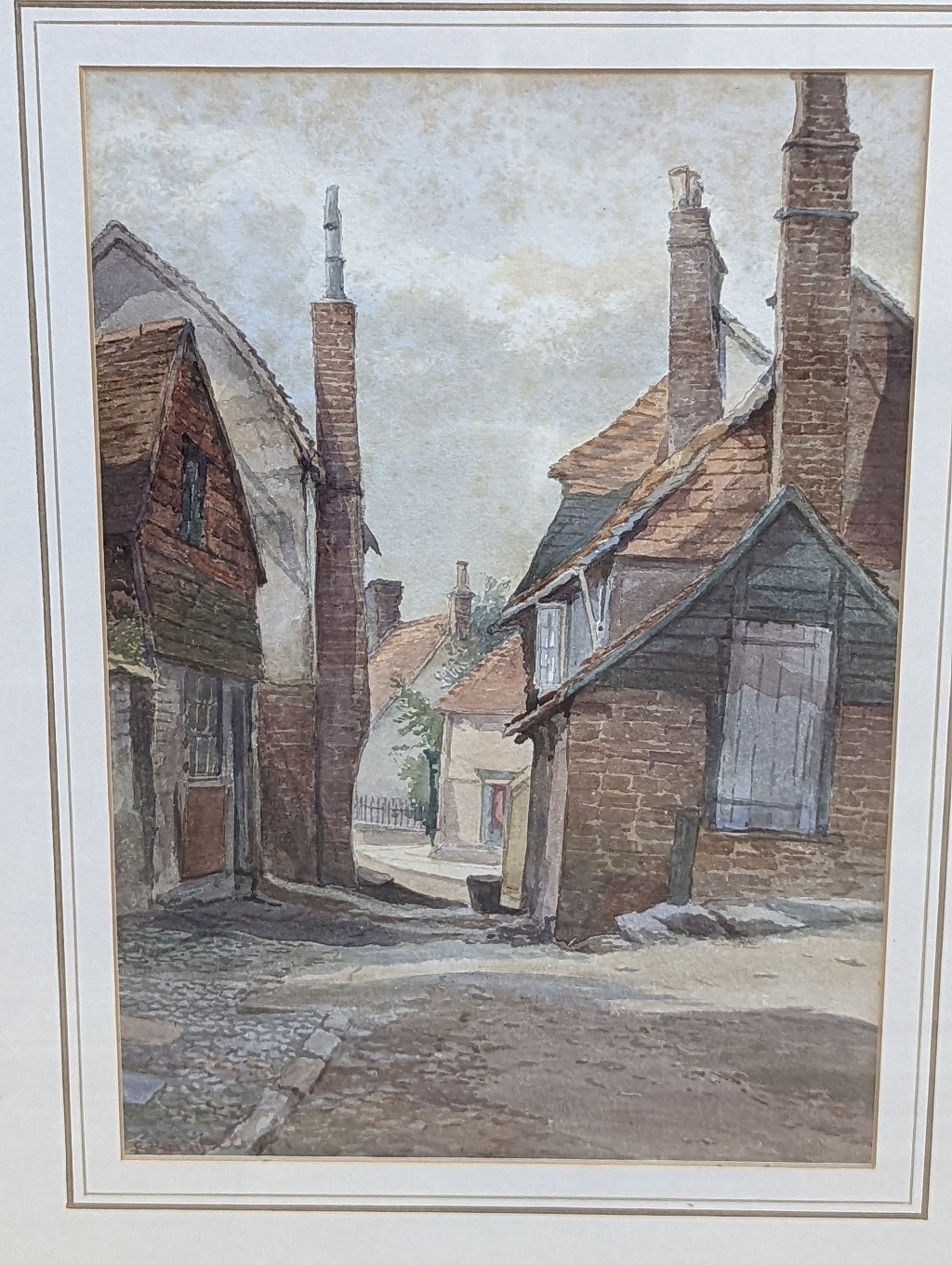 F. da Ponte Player (Exh 1880-1882), two watercolours, 'A Back Street at Rye' and 'A Sussex Barn', signed, 33 x 23cm and 23 x 34cm